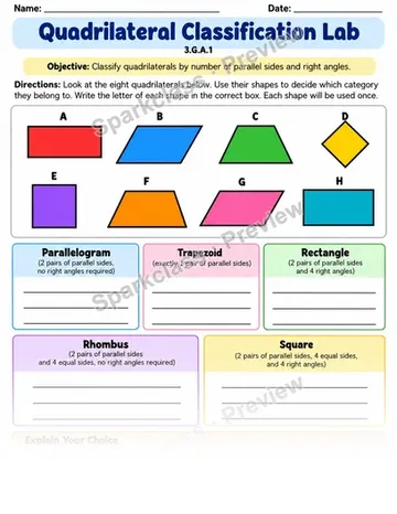 Quadrilateral Classification Lab — Grade 3 worksheet preview