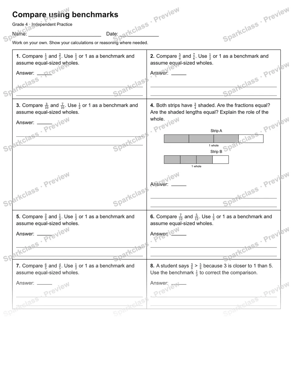 Compare using benchmarks — Independent Practice — page 1