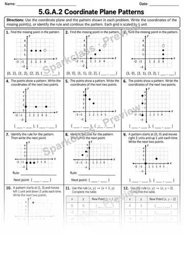 Coordinate Plane Patterns — Grade 5 worksheet preview