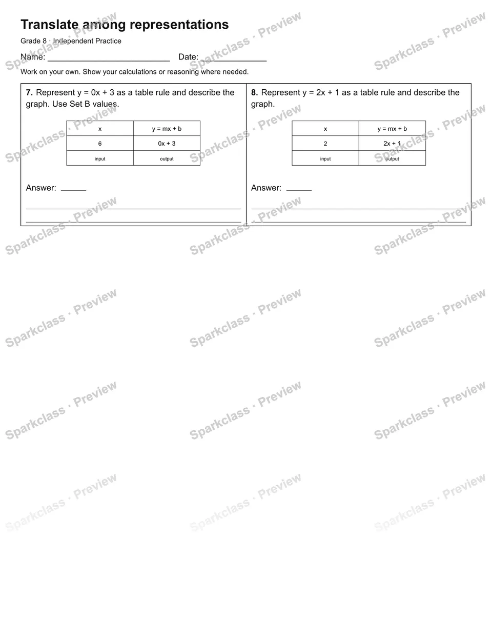 Translate among representations — Independent Practice — page 2