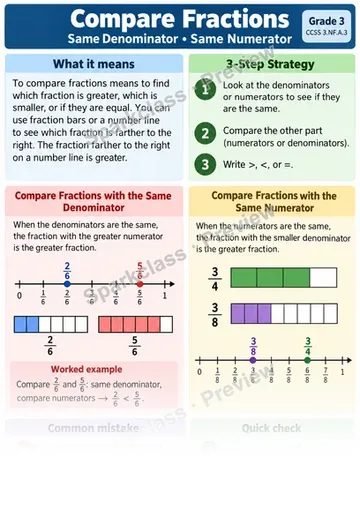 Knowledge Guide · Compare Fractions — Grade 3 worksheet preview