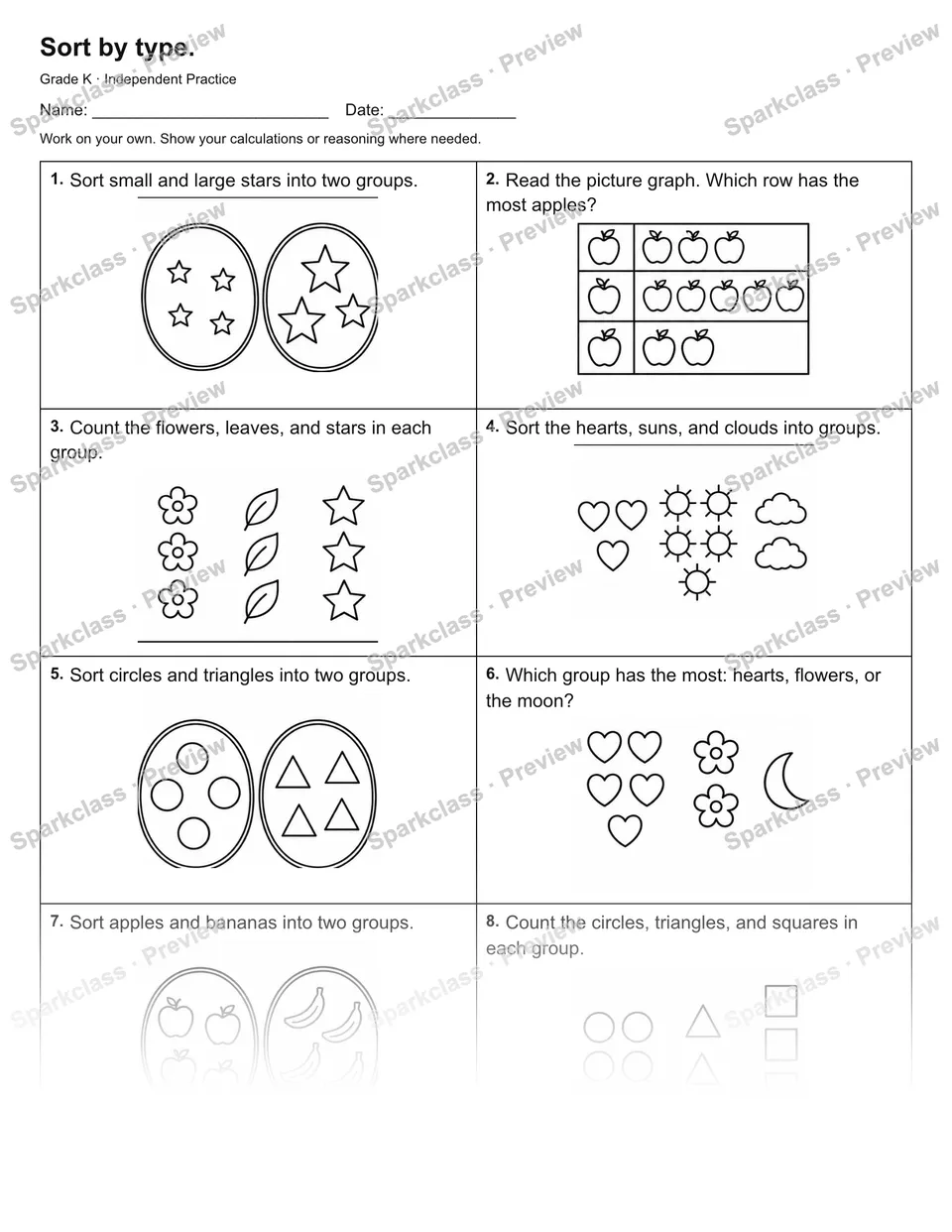 Sort by type. — Independent Practice — page 1