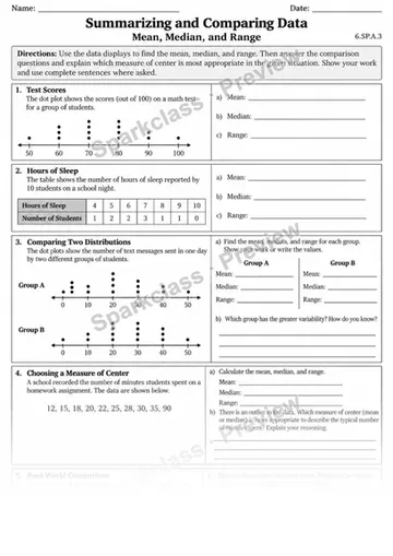 6.SP.A.3 · 3 Summary Data Independent 4 — Grade 6 worksheet preview