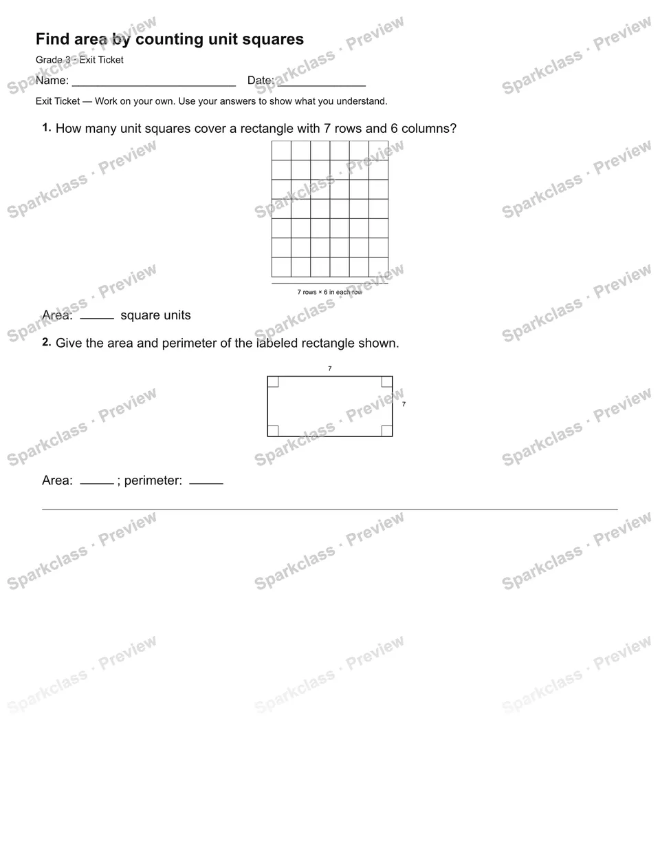 Find area by counting unit squares — Exit Ticket — page 2