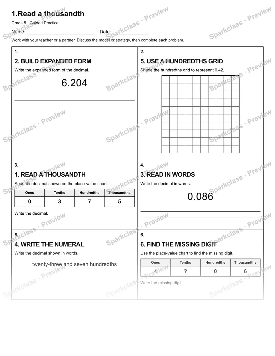 1.Read a thousandth — Guided Practice — page 1