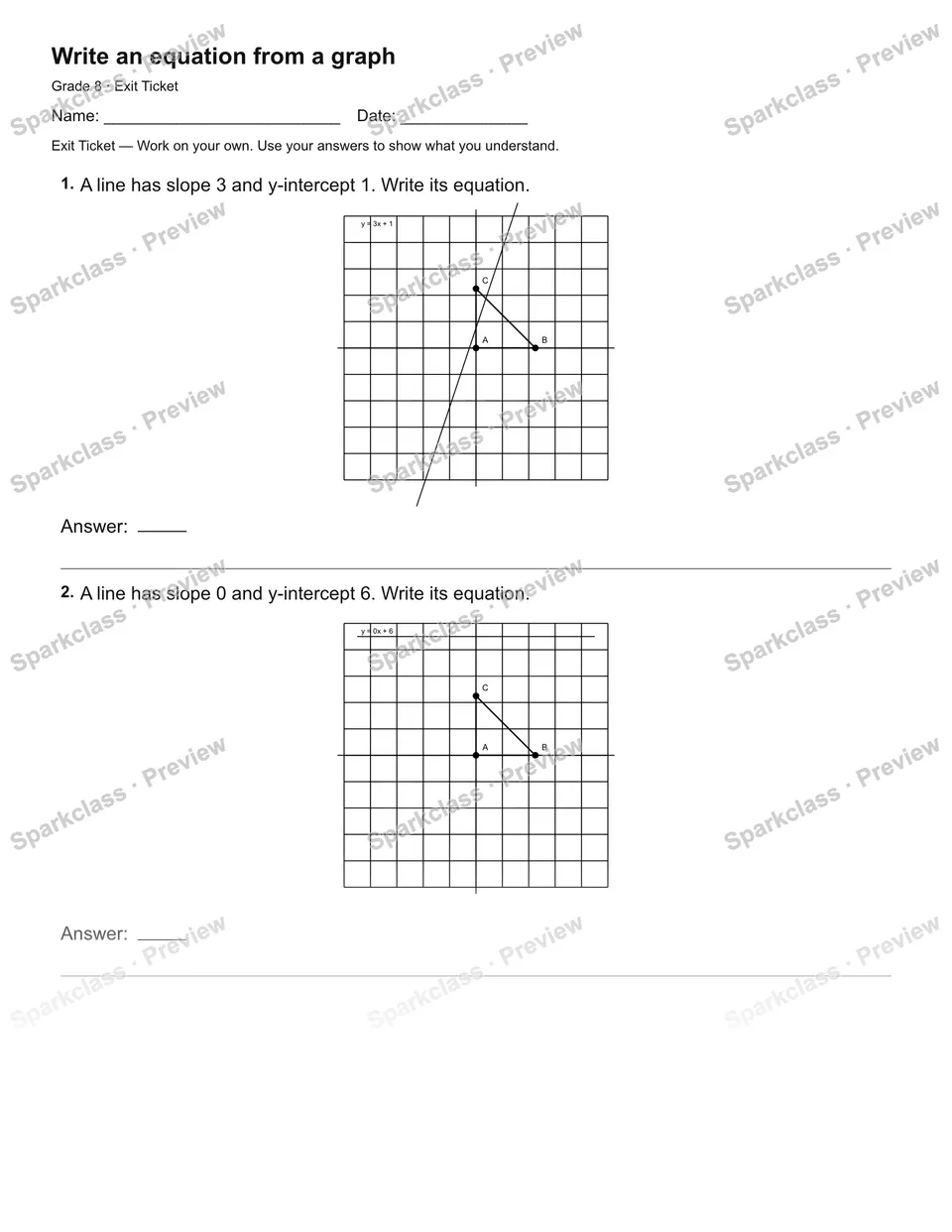 Write an equation from a graph — Exit Ticket — page 1