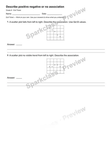 Describe positive negative or no association — Exit Ticket — Grade 8 worksheet preview