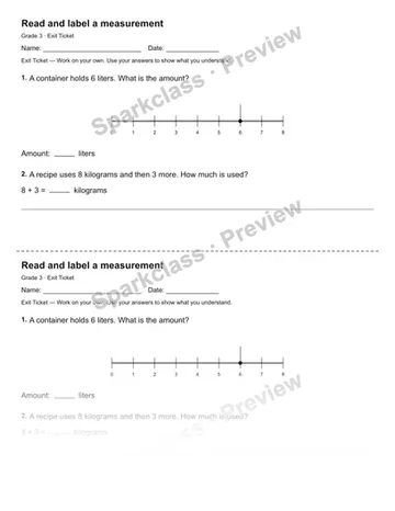 Read and label a measurement — Exit Ticket — Grade 3 worksheet preview