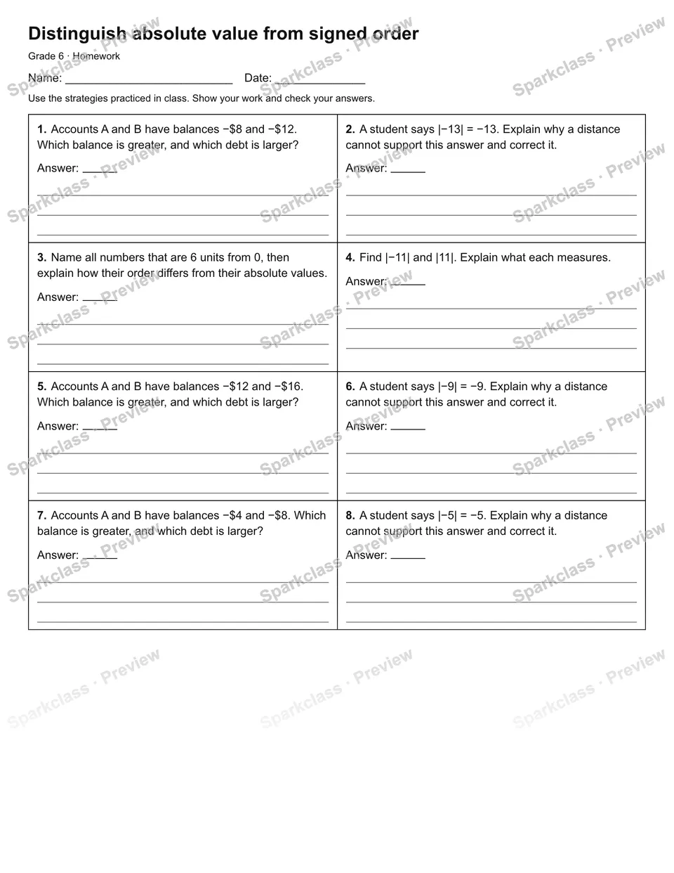 Distinguish absolute value from signed order — Homework — page 1