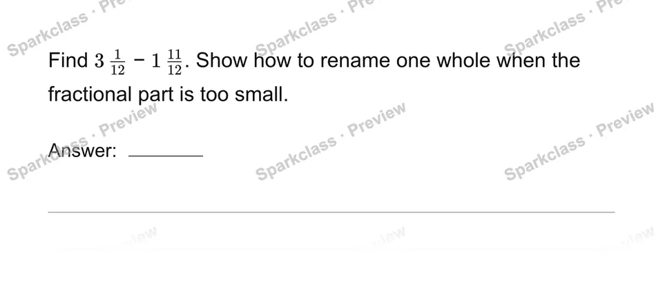 Subtract mixed numbers with regrouping — page 1