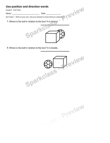 Use position and direction words — Exit Ticket — Kindergarten worksheet preview