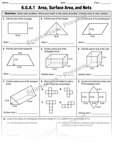 Area and Surface Nets — Grade 6 worksheet preview