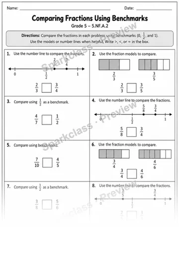 5.NF.A.2 · 2 Fraction Comparison Variant 01 — Grade 5 worksheet preview