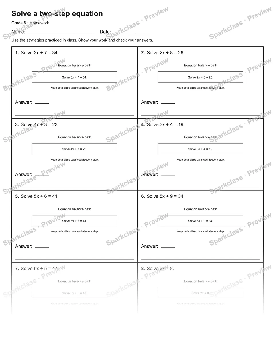 Solve a two-step equation — Homework — page 1