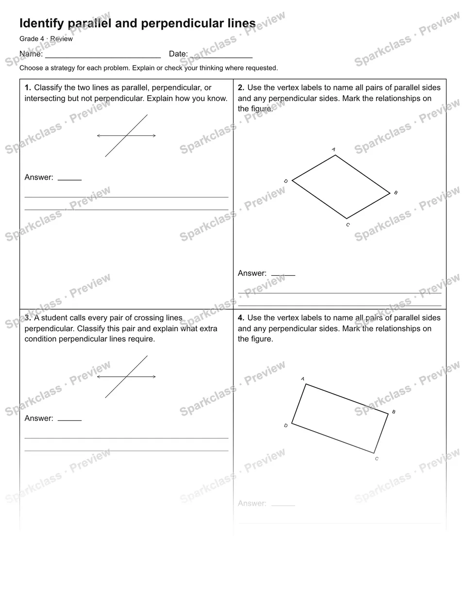 Identify parallel and perpendicular lines — Review — page 1