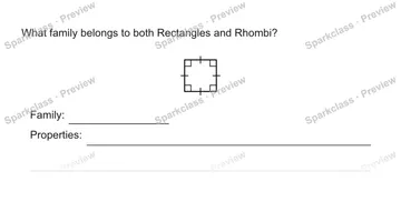 What family belongs to both Rectangles and Rhombi? Family: Properties: — Grade 5 problem preview