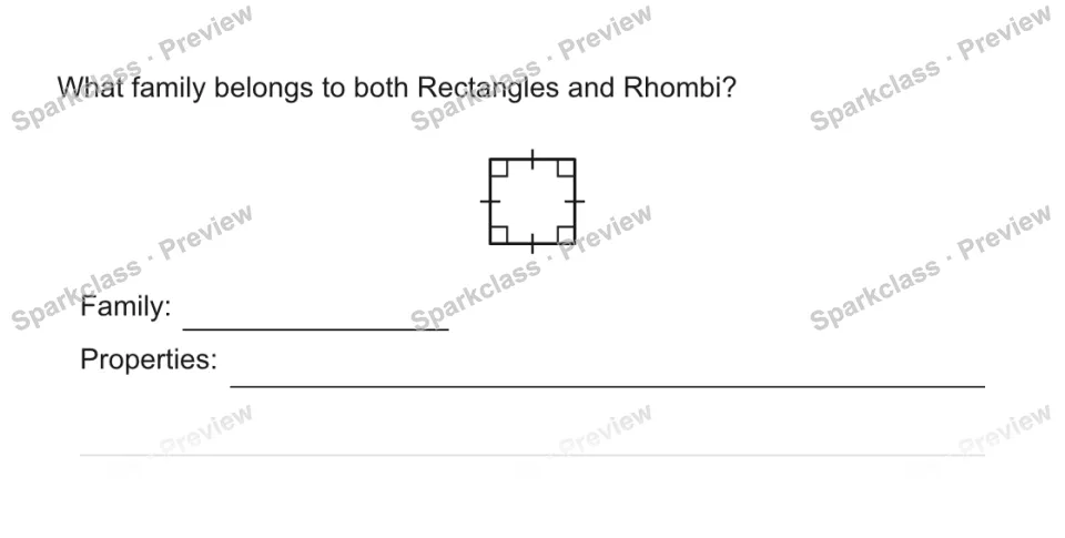 What family belongs to both Rectangles and Rhombi? Family: Properties: — page 1