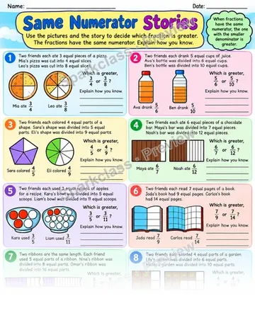 Compare Same Numerator Word Problems — Grade 3 worksheet preview