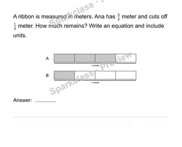 Solve fraction addition and subtraction stories — Grade 4 problem preview