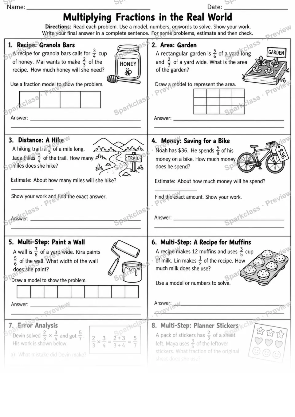 6 Multiply Fraction Word Problems — page 1