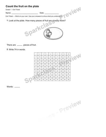 Count the fruit on the plate — Exit Ticket — Grade 1 worksheet preview