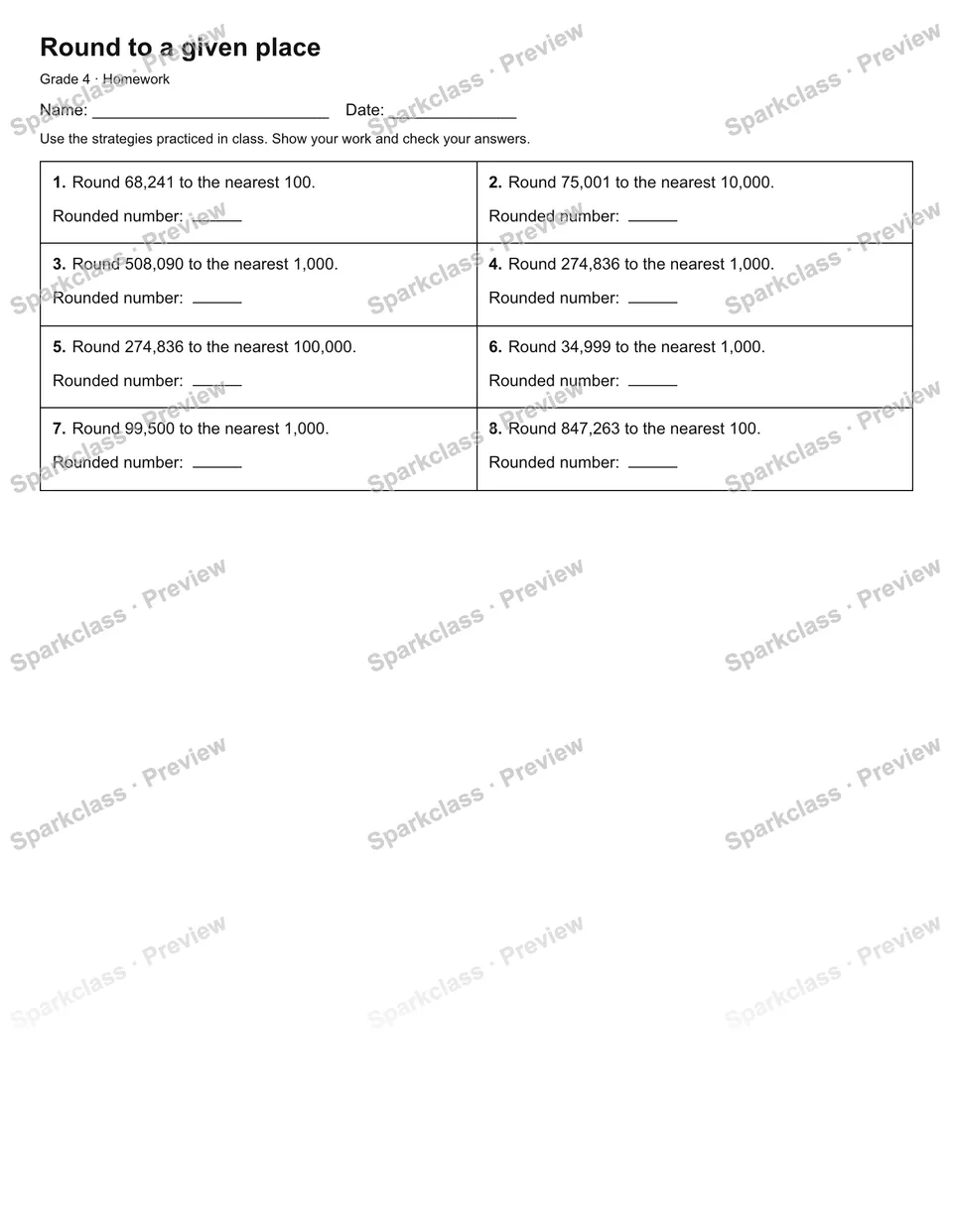 Round to a given place — Homework — page 1