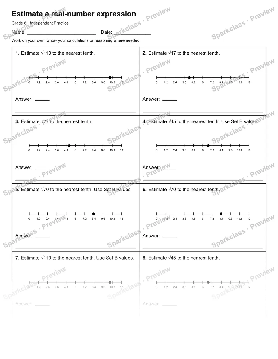 Estimate a real-number expression — Independent Practice — page 1