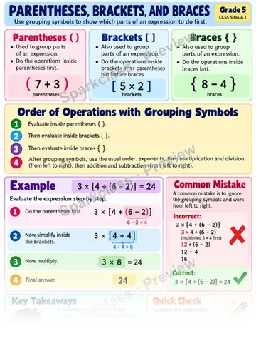 Knowledge Guide · Parentheses, Brackets, and Braces — Grade 5 worksheet preview