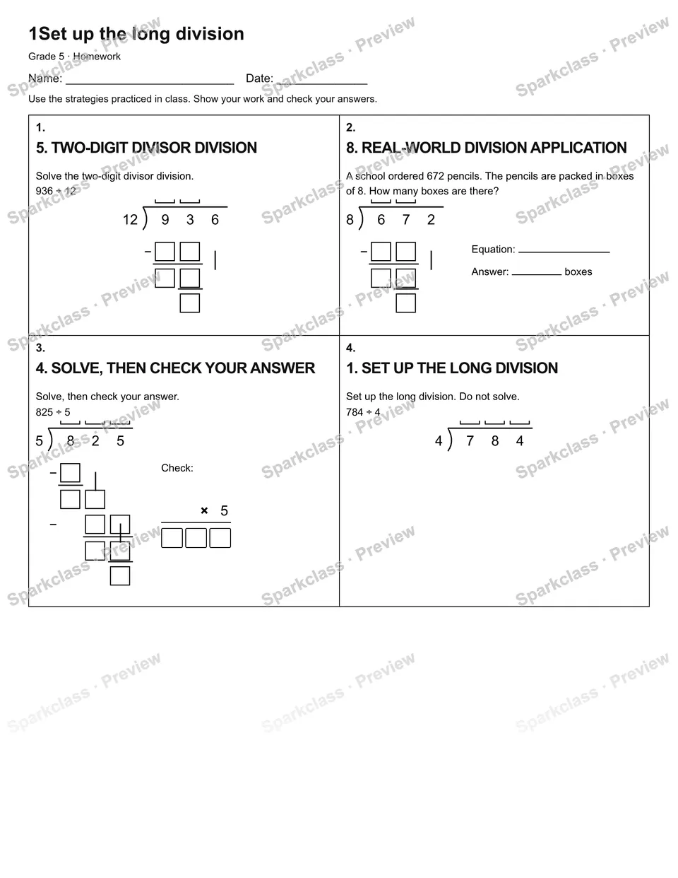1Set up the long division — Homework — page 1