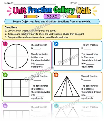 Unit Fraction Gallery Walk — Grade 3 worksheet preview