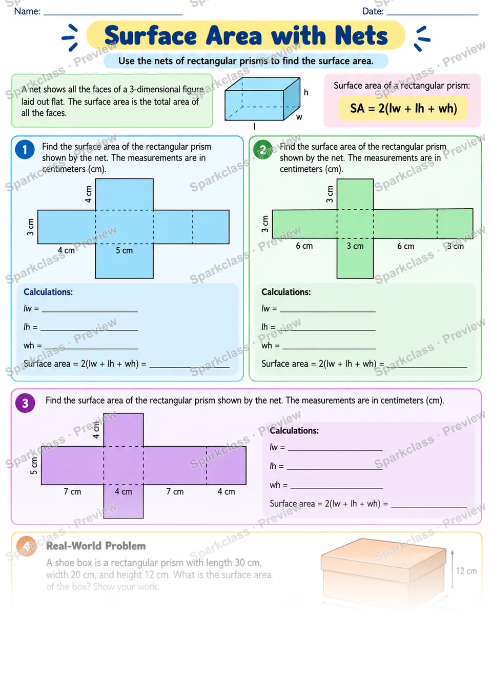 Surface Area Nets — page 1