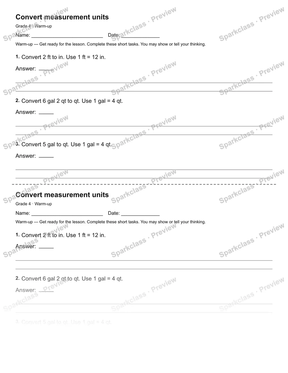 Convert measurement units — Warm-up — page 1