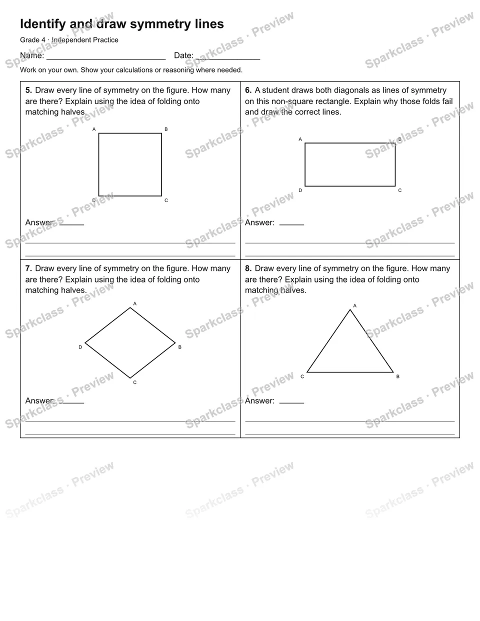 Identify and draw symmetry lines — Independent Practice — page 2