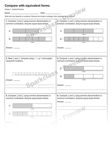 Compare with equivalent forms — Guided Practice — Grade 4 worksheet preview