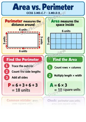 Knowledge Guide · Area vs. Perimeter — Grade 3 worksheet preview
