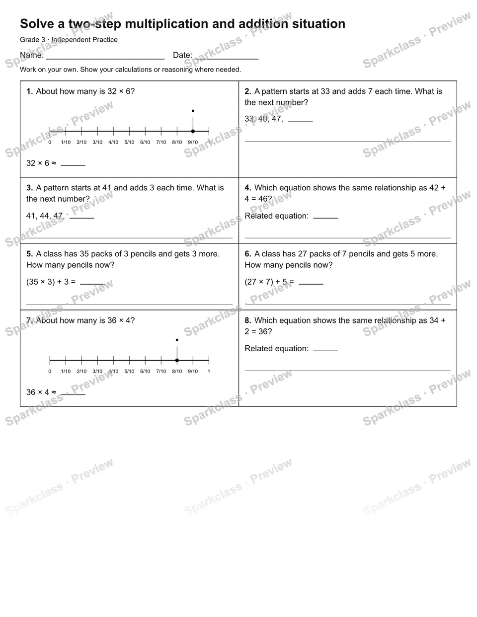 Solve a two-step multiplication and addition situation — Independent Practice — page 1