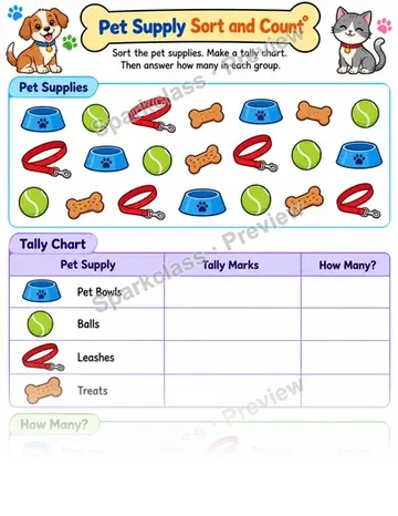 Pet Supply Sort Count — Grade 1 worksheet preview