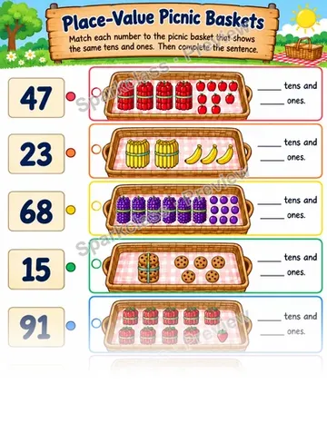 Place Value Picnic Baskets — Grade 1 worksheet preview