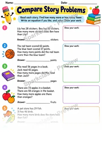 2.OA.A.1 · Compare Story — Grade 2 worksheet preview