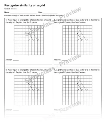 Recognize similarity on a grid — Review — Grade 8 worksheet preview