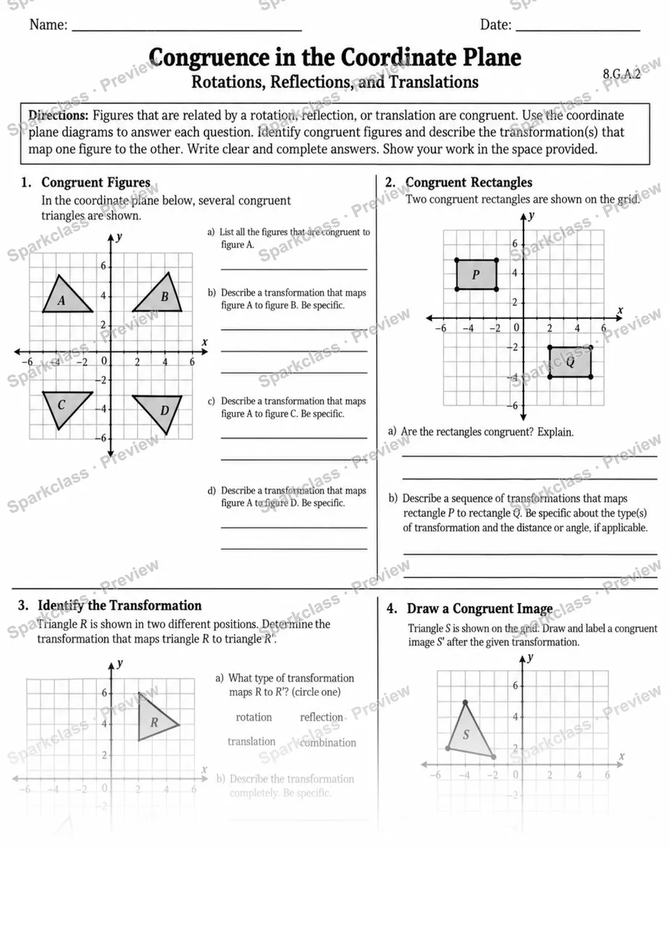 8.G.A.2 · 2 Congruence Transformations Variant — page 1