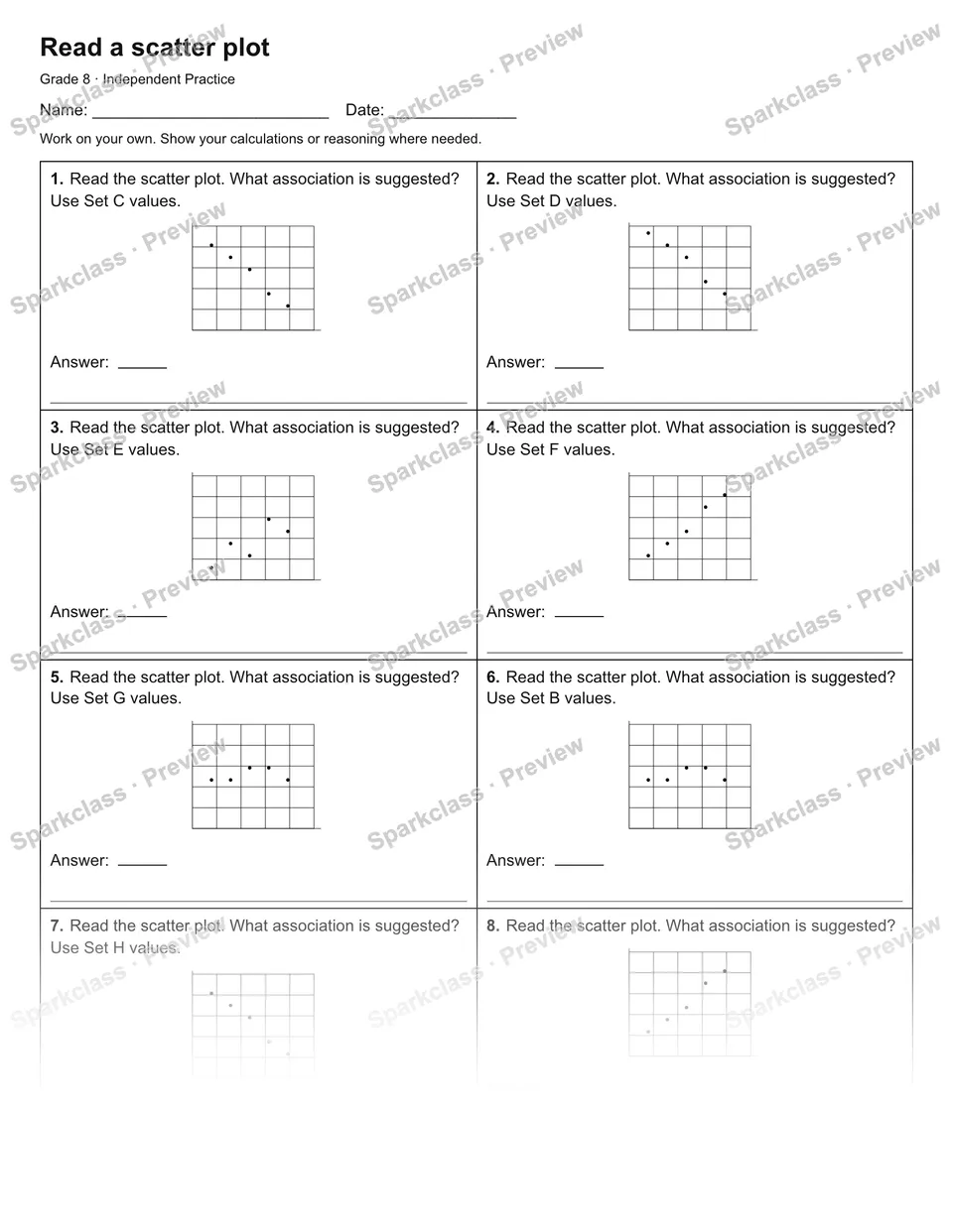 Read a scatter plot — Independent Practice — page 1
