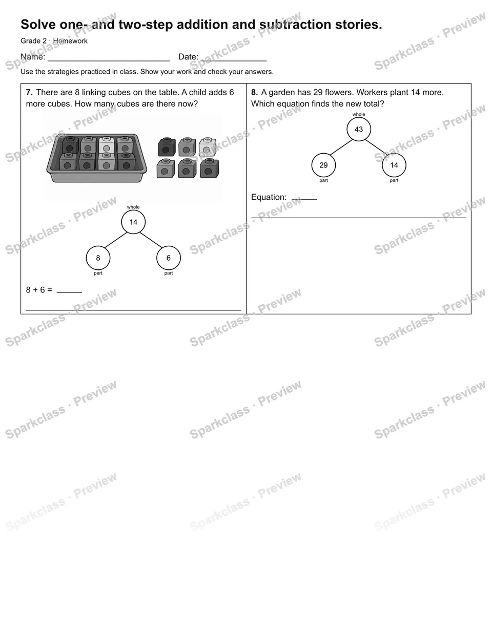 Solve one- and two-step addition and subtraction stories. — Homework — page 2
