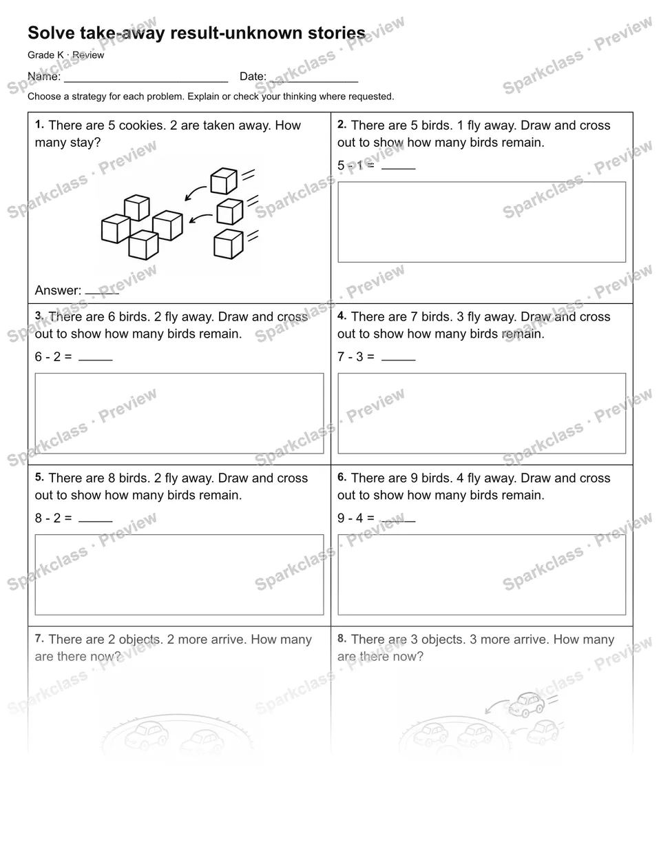 Solve take-away result-unknown stories — Review — page 1