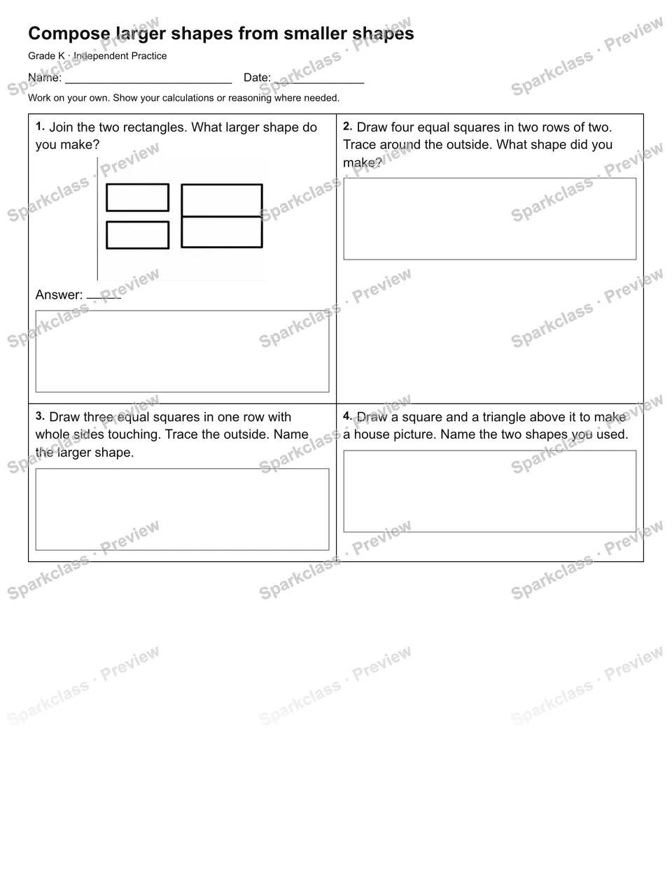 Compose larger shapes from smaller shapes — Independent Practice — page 1