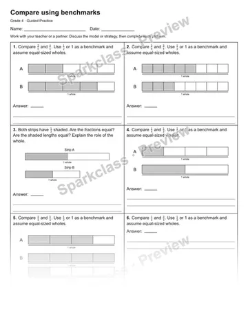 Compare using benchmarks — Guided Practice — Grade 4 worksheet preview