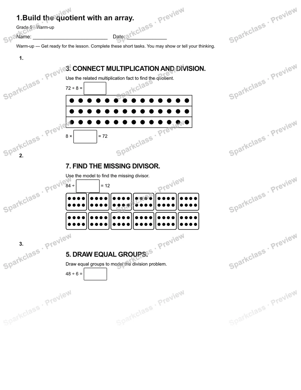 1.Build the quotient with an array. — Warm-up — page 2