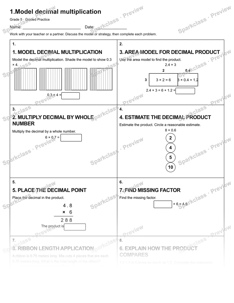 1.Model decimal multiplication — Guided Practice — page 1