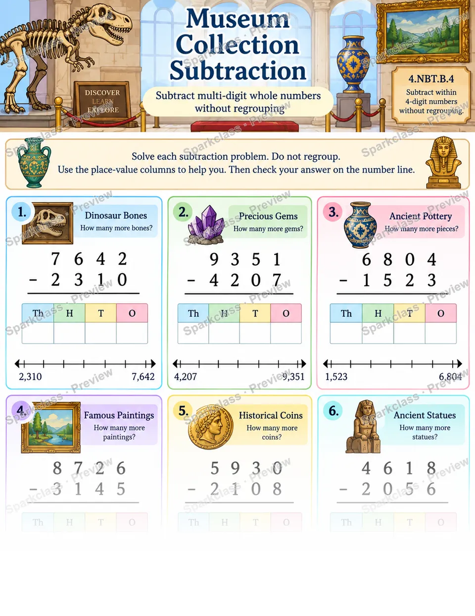 Subtract Multi-Digit Numbers Without Regrouping — page 1