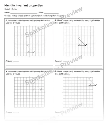Identify invariant properties — Review — Grade 8 worksheet preview